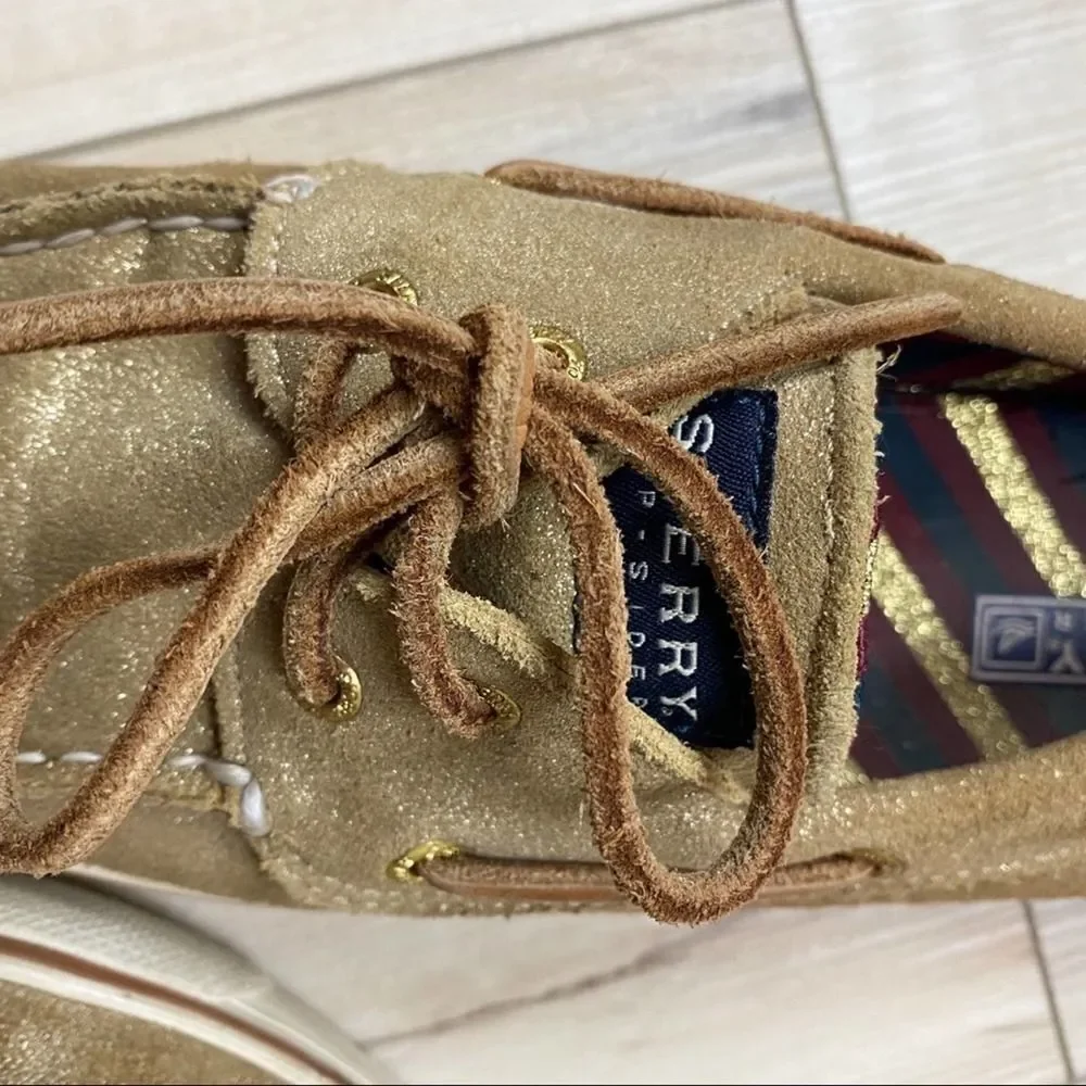 Sperry Top Slider Boat Tan Gold Metallic 9.5 - Picture 5 of 6